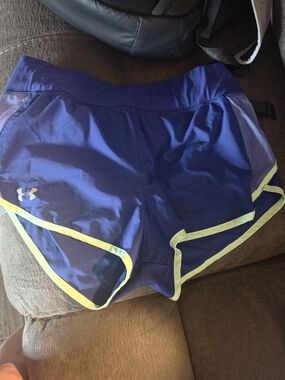 Under Armour Women's Royal Blue Running Shorts with Lime Accents